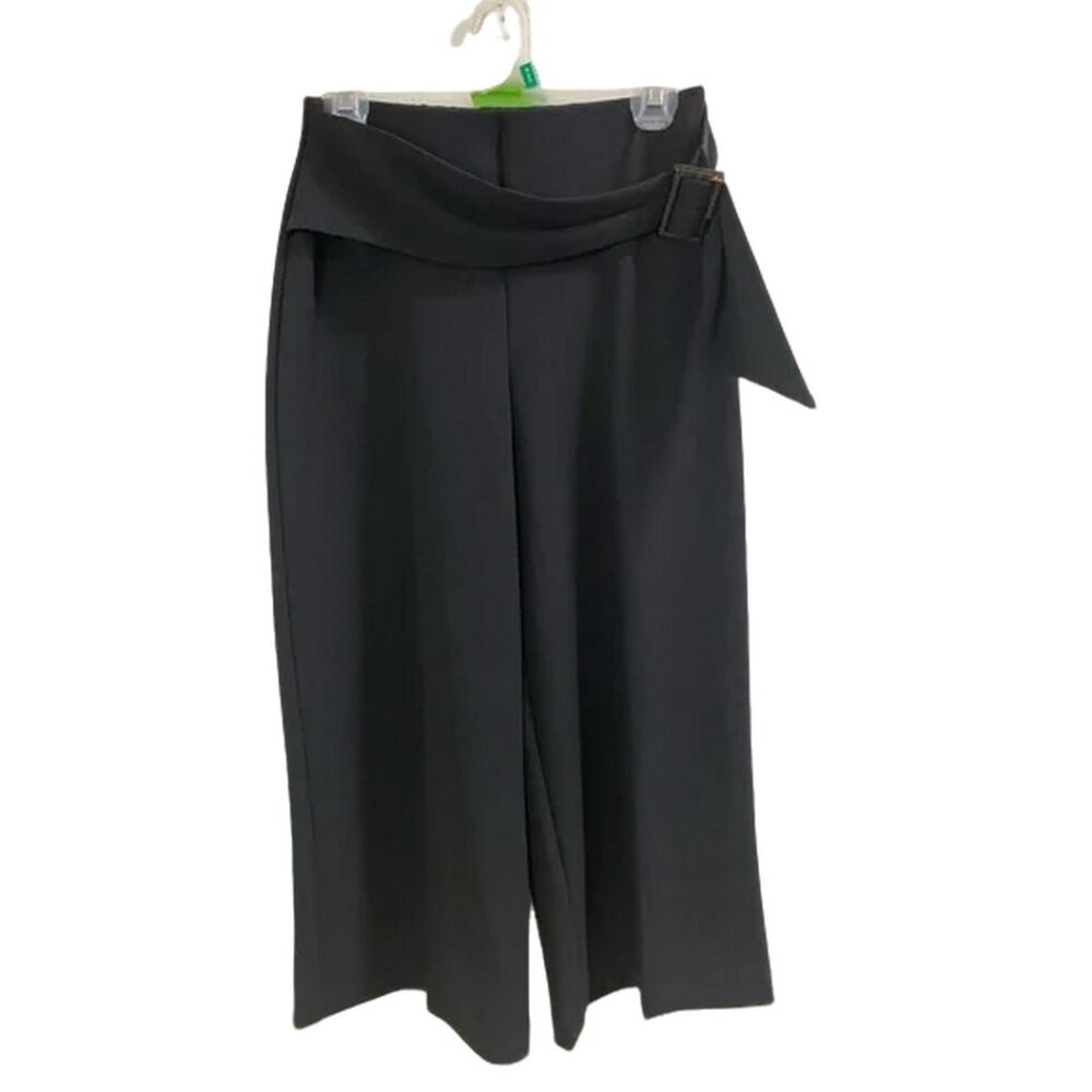 Joseph Ribkoff Black Wide Leg‎ Pants with sash tie & tortoise square belt size 6
